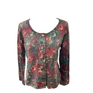 NWT J JILL VINTAGE Y2K FLORAL COTTON KNIT SWEATER TOP BUTTON UP SIZE S